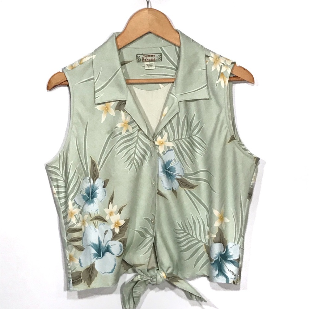 Crop Tank 100% Silk Tropical Hawaiian Floral Crop Top Tank Top
